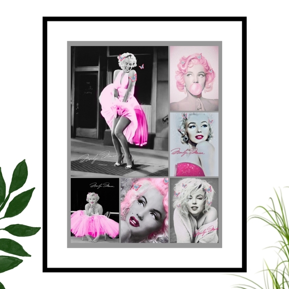 Marilyn Monroe Pink pink collage poster  framed 10x13 - Picture 1 of 1